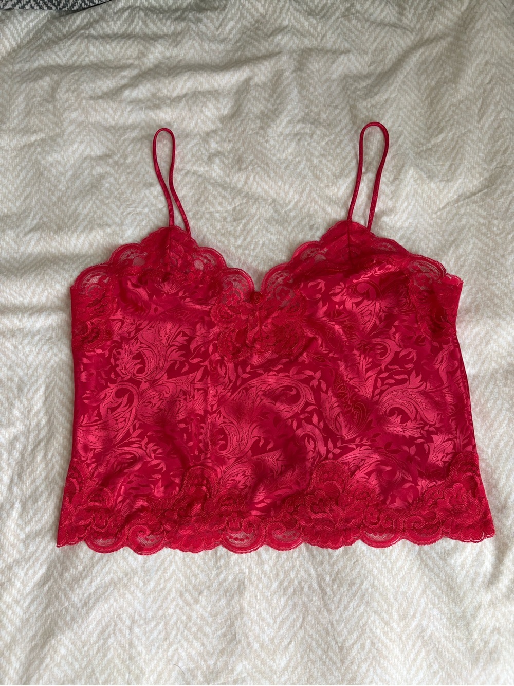 Lace-Trim Red Satin Cami Top - Women Intimates